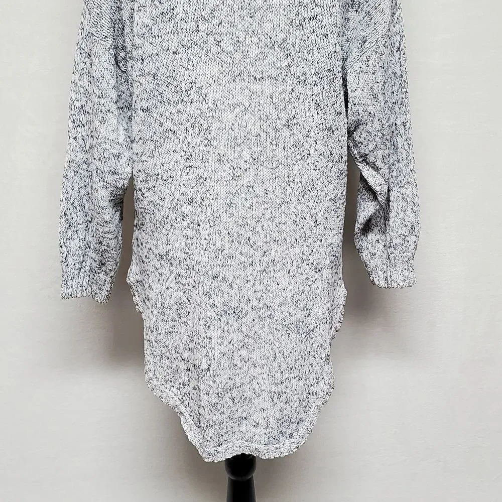 VINTAGE 1970s Erika Gray Black Speckle Knit High Low V-neck Wide Belt Dress M